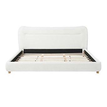 Trikiousd Teddy Fleece Upholstered Platform Bed with Curved Headboard