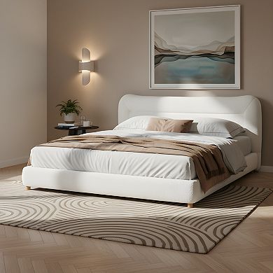 Trikiousd Teddy Fleece Upholstered Platform Bed with Curved Headboard