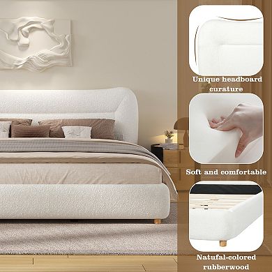 Trikiousd Teddy Fleece Upholstered Platform Bed with Curved Headboard