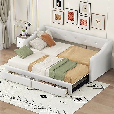 Trikiousd Twin XL to King Upholstered Daybed with Storage Drawers