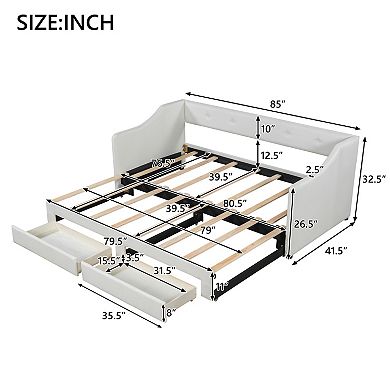 Trikiousd Twin XL to King Upholstered Daybed with Storage Drawers