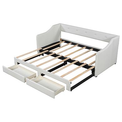 Trikiousd Twin XL to King Upholstered Daybed with Storage Drawers