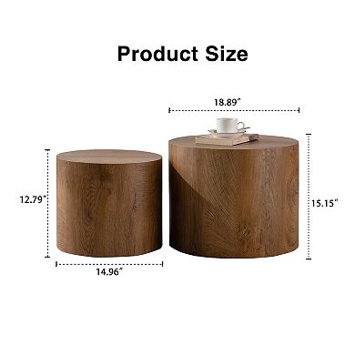 Trikiousd Nesting Coffee Table Set of 2, Round Wooden Accent Tables