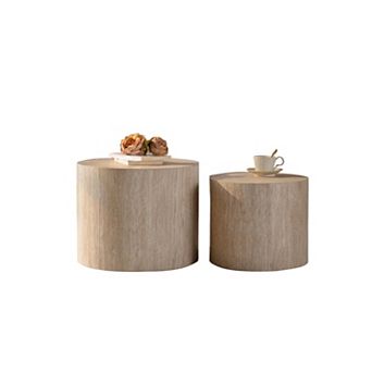 Trikiousd Nesting Coffee Table Set of 2, Round Wooden Accent Tables