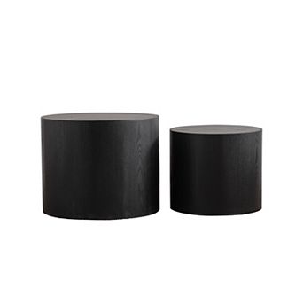 Trikiousd Nesting Coffee Table Set of 2, Round Wooden Accent Tables
