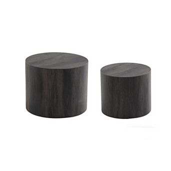 Trikiousd Nesting Coffee Table Set of 2, Round Wooden Accent Tables