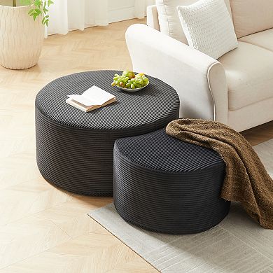 Trikiousd Nesting Coffee Table Set of 2, Upholstered Round Ottoman Tables