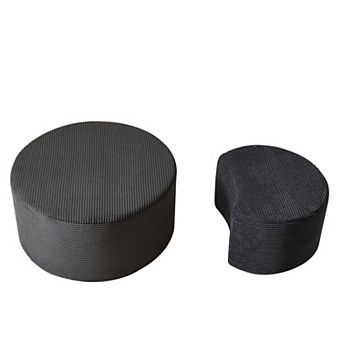 Trikiousd Nesting Coffee Table Set of 2, Upholstered Round Ottoman Tables