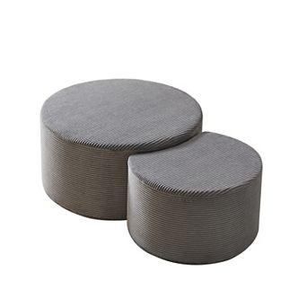 Trikiousd Nesting Coffee Table Set of 2, Upholstered Round Ottoman Tables