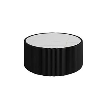 Trikiousd Sintered Stone Top Cylinder Coffee Table with Leather Wrap