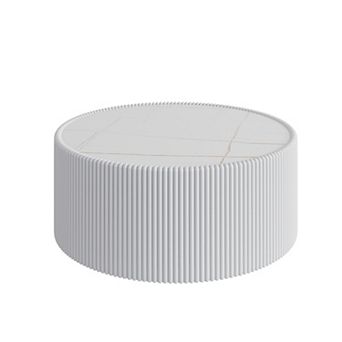 Trikiousd Sintered Stone Top Cylinder Coffee Table with Leather Wrap