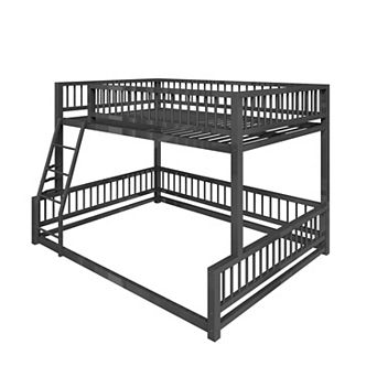 Trikiousd Metal Floor Bunk Bed Frame with Ladder and Safety Guardrails