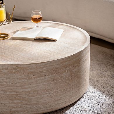 Trikiousd 31.5" Round Drum Coffee Table, Modern Accent Table