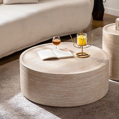 Trikiousd 31.5" Round Drum Coffee Table, Modern Accent Table