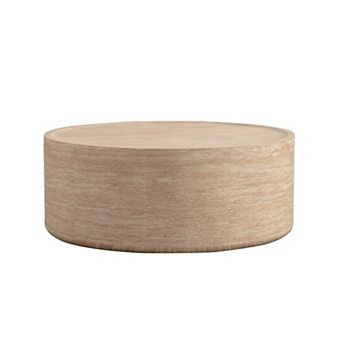 Trikiousd 31.5" Round Drum Coffee Table, Modern Accent Table