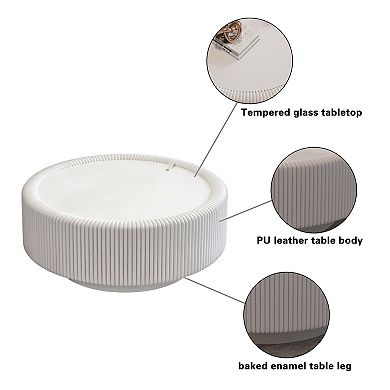 Trikiousd Round Fluted Coffee Table with Glass Top and Hidden Storage