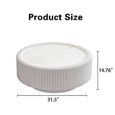 Trikiousd Round Fluted Coffee Table with Glass Top and Hidden Storage