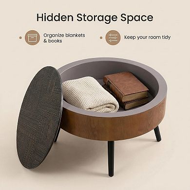 Trikiousd 31.5" Round Coffee Table with Storage, Carved Wood Accent Table