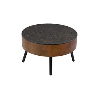 Trikiousd 31.5" Round Coffee Table with Storage, Carved Wood Accent Table