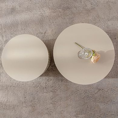 Trikiousd Nesting Coffee Table Set of 2, Round Drum Accent Tables