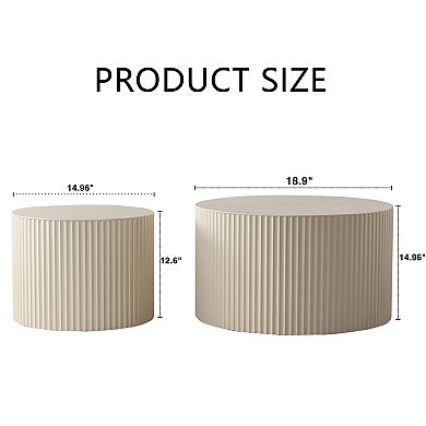 Trikiousd Nesting Coffee Table Set of 2, Round Drum Accent Tables