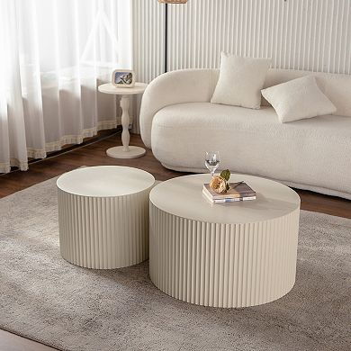 Trikiousd Nesting Coffee Table Set of 2, Round Drum Accent Tables