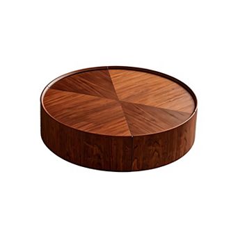 Trikiousd 35.4" Round Coffee Table with Walnut Finish and Iron Base
