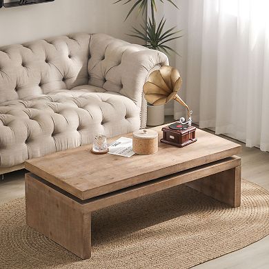 Trikiousd Modern Rustic Wood Coffee Table with Floating Top Design