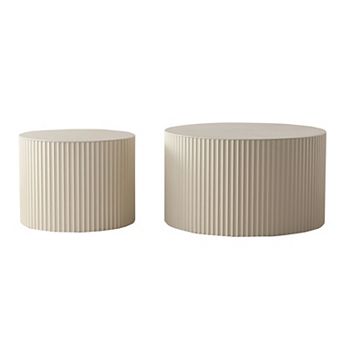 Trikiousd Round Wood Coffee Table with Handcrafted Relief Design
