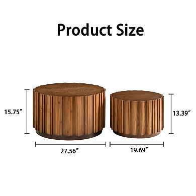 Trikiousd Set of 2 Round Nesting Coffee Tables with Slatted Design
