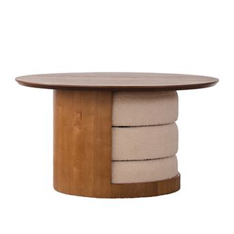 Trikiousd 31.5" Round Coffee Table with 3 Nesting Teddy Fabric Stools