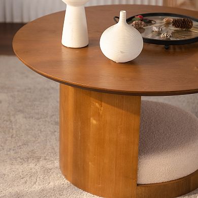 Trikiousd 31.5" Round Coffee Table with 3 Nesting Teddy Fabric Stools