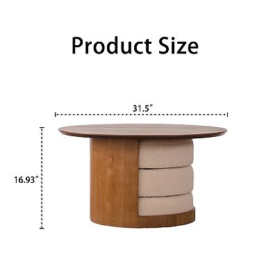 Trikiousd 31.5" Round Coffee Table with 3 Nesting Teddy Fabric Stools