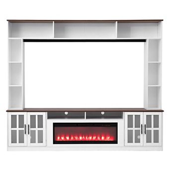 Trikiousd 95.5" TV Stand Media Console Entertainment Center with Electric Fireplace and Bookshelves