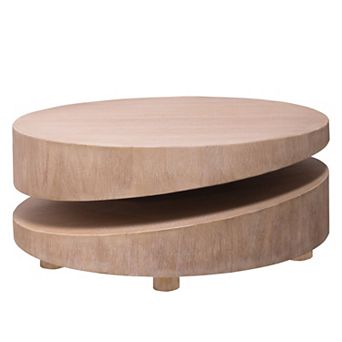 Trikiousd 31.3" Modern Round Wood Coffee Table with Two-Tier Design