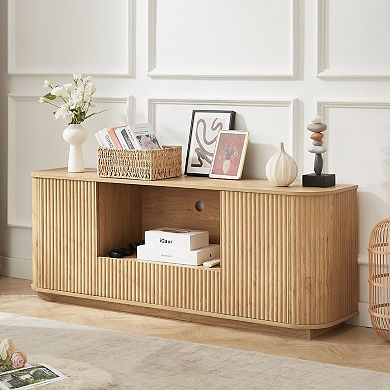 Trikiousd 64" Wavy TV Stand with Storage Cabinet and Rounded Design