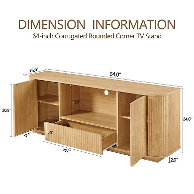 Trikiousd 64" Wavy TV Stand with Storage Cabinet and Rounded Design