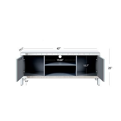 Trikiousd 47 Inch Mirrored TV Stand Media Console with Diamond Glass Doors and Storage