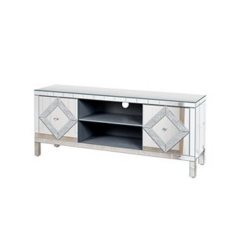 Trikiousd Mirrored TV Stand for 65+ Inch TV, TV Console Table with Storage Cabinets