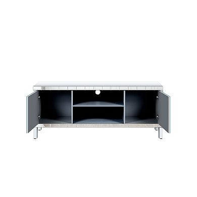 Trikiousd Mirrored TV Stand for 65+ Inch TV, TV Console Table with Storage Cabinets