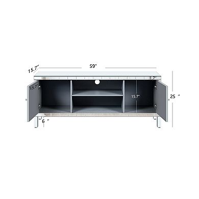 Trikiousd Mirrored TV Stand for 65+ Inch TV, TV Console Table with Storage Cabinets