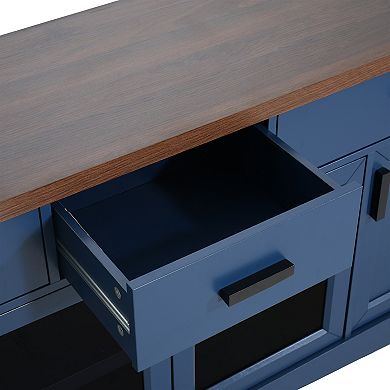 Trikiousd 67" Modern TV Console with Glass Doors Drawers and Adjustable Shelves
