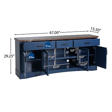 Trikiousd 67" Modern TV Console with Glass Doors Drawers and Adjustable Shelves
