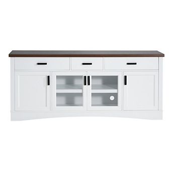 Trikiousd 67" Modern TV Console with Glass Doors Drawers and Adjustable Shelves