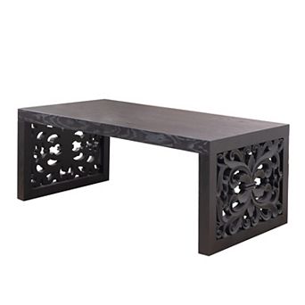 Trikiousd 47.2" Rustic Carved Wood Coffee Table with Ornate Side Panels