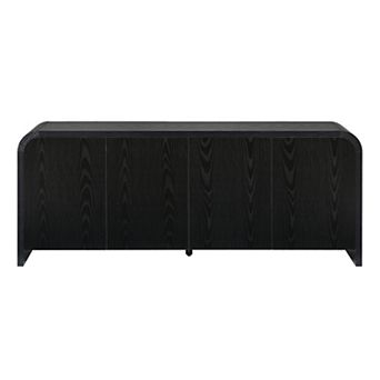 Trikiousd Farmhouse TV Stand for 70" TV, Minimalist Media Console with Curved Edge and Cabinets