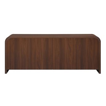 Trikiousd Farmhouse TV Stand for 70" TV, Minimalist Media Console with Curved Edge and Cabinets