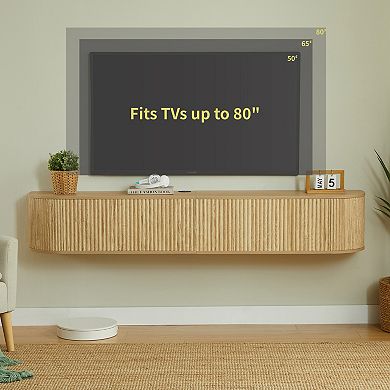 71" Wall Mounted Floating TV Cabinet with Fluted Doors, Media Console with Cable Management Holes