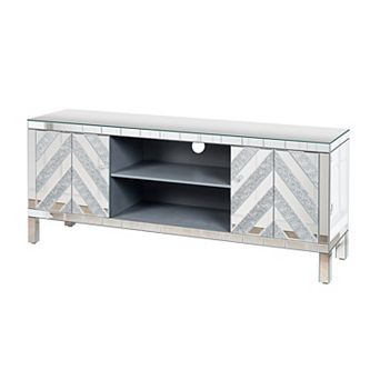 Trikiousd 47" Mirrored TV Stand Media Console with Diamond Glass Doors and Open Storage