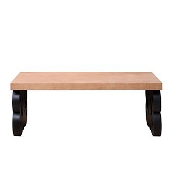 Trikiousd Scroll Base Wood Coffee Table with Natural Top Farmhouse Accent
